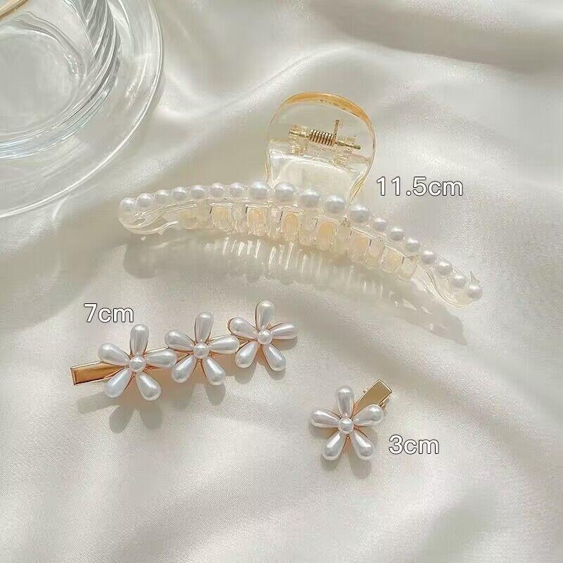 Vintage Pearl Clips Set Large Claw Korean Ponytail Big Barrettes Jaw Hairpins For Women Hair Accessories Hairgrip Gift