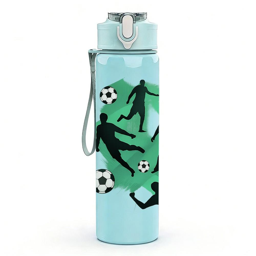 1PC Soccer Player Silhouette Group 750ml Color Plastic Sports Water Bottle Leakproof Flip Straw Lid Suitable for Sports Office Home Use