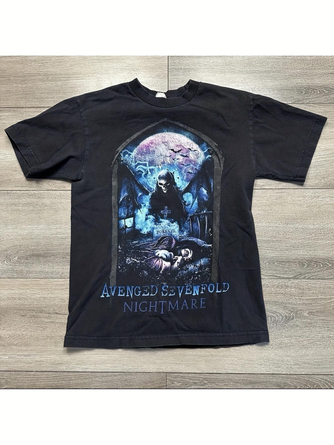 

Avenged Sevenfold Nightmare Album Cover Men s T-Shirt - Double-Sided Gothic Band Logo & Lyric Print L