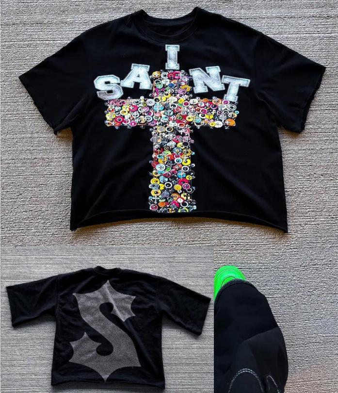 Y2K Hip Hop Retro Cross Graphic Men's Oversized Cotton T-shirt