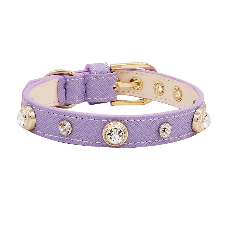 Achille Genuine Leather Pet Collar White Diamond White Gemstone Rivet Cowhide Collar Dog and Cat Collar Tractionable
