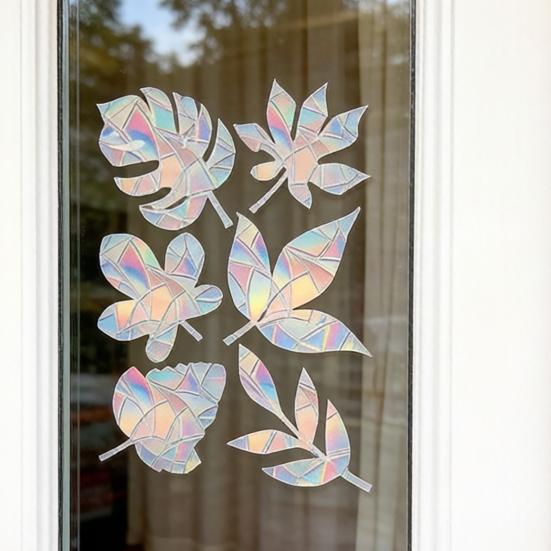 3 Sheets Rainbow Leaf Window Clings Prism Static PVC Window Decals for Bird Strike Prevention Reusable Window Sticker for Glass Doors Windows