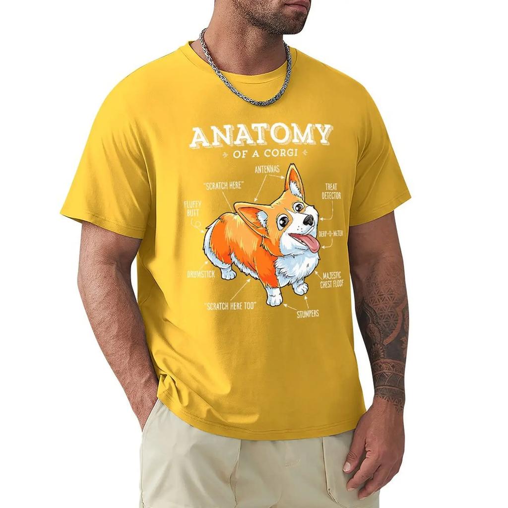 Men Anatomy Of A Corgi Funny Corgis Dog Puppy T Shirts Dog Lover Pure Cotton Tops Vintage Short Sleeve Tee Shirt Printed T-Shirt