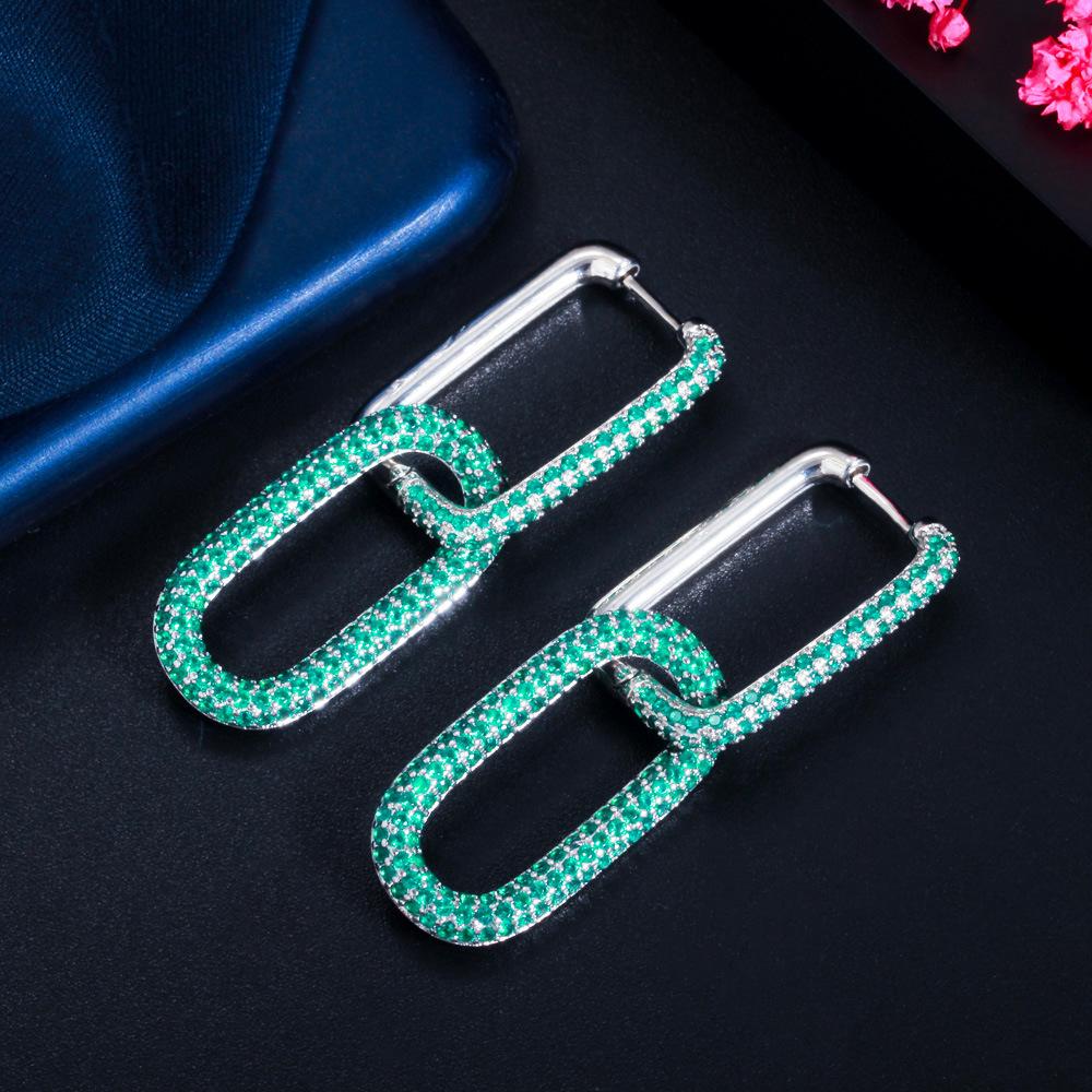 Popular Geometric Lock Small Earrings Colored Zircon Vintage Buckle Copper Plated 18K Gold Micro-Inlaid Zircon Earrings