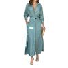 2025 Euro-American Women's Waist-Cinching Lace-Up Irregular Long-Sleeve Shirt Dress