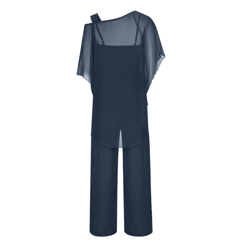 Europeisk Mode Enfärgad Oversized Casual Batwingärm Asymmetrisk Loungeset