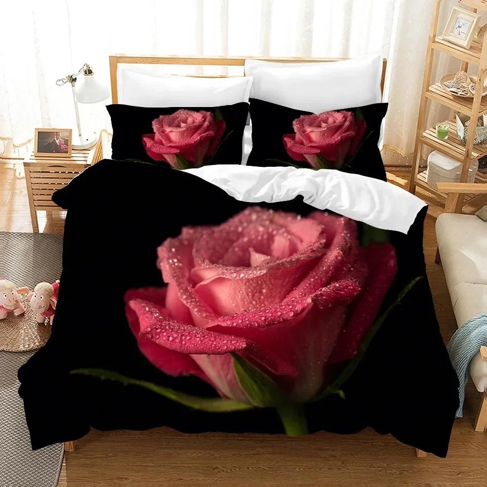Kwiatowa Poszewka na Kołdrę Czerwona Róża Pościel Pojedyncza Bliźniacza Podwójna Queen King Cal King Rozmiar Łóżka Zestaw Pościeli