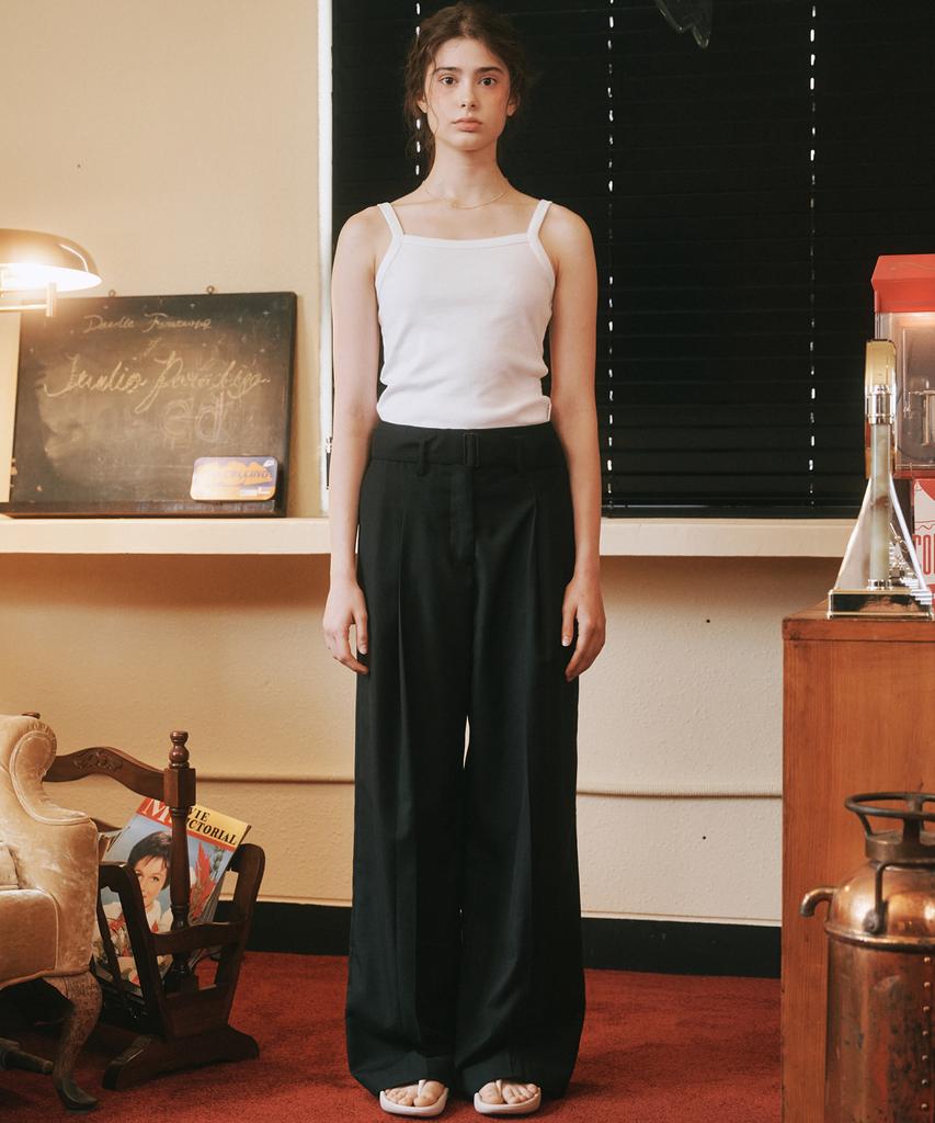 MALOUPE 2155 Single-Pleat Belted Wide Pants (Navy)