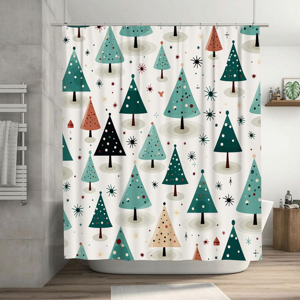 Vibrant Christmas Tree Pattern Shower Curtain Waterproof Decorative Bath Mat for Bathroom Multiple Sizes Available