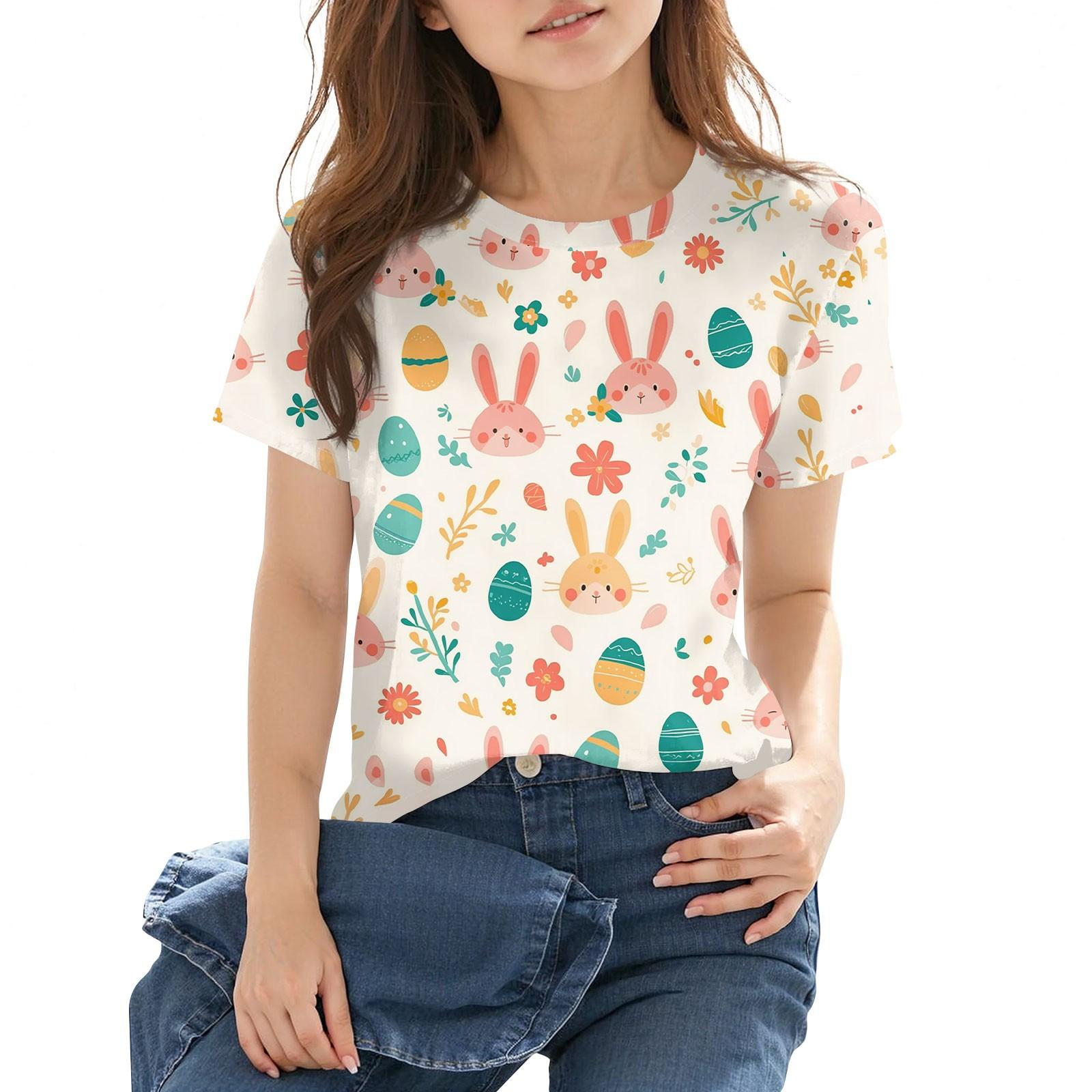 

Children s Fashion Casual Short Sleeve Easter Printed Round Neck Fashion T-shirt Top 110 бежевий