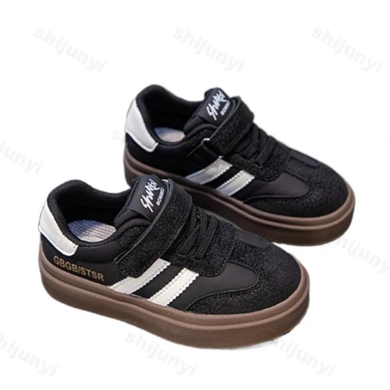 Children Casual Sneakers Boys Girls Lace Up Soft Bottom Hook and Loop Sports Shoes Kids Non-slip Breath Student Skateboard Shoes
