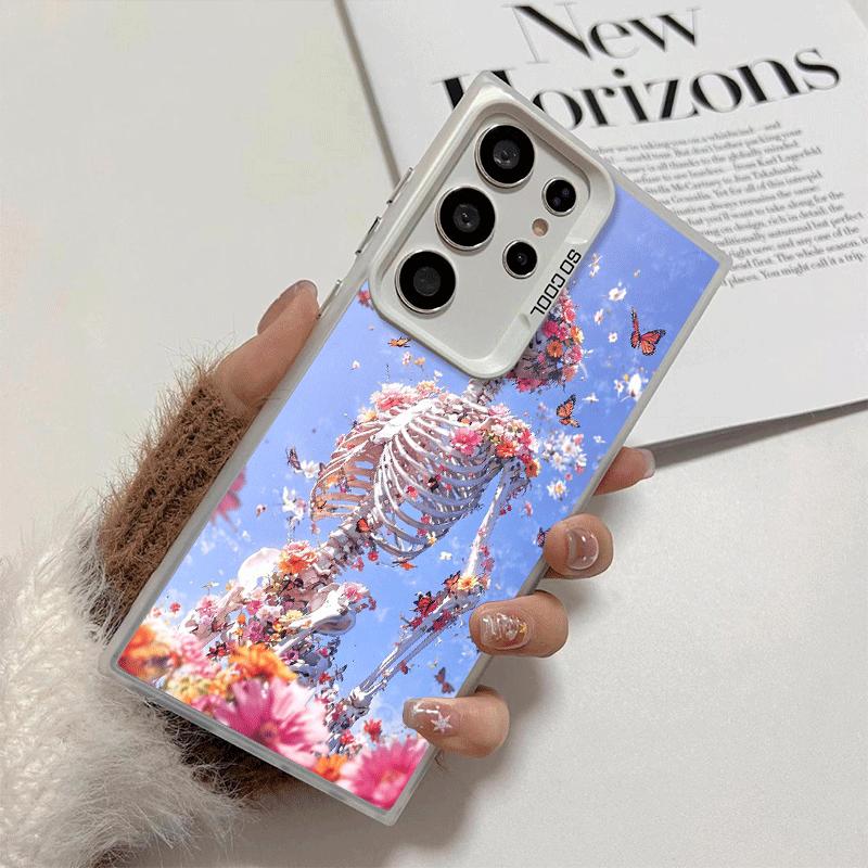 Floral Skull Flower Skeleton Shockproof Phone Case for Samsung Galaxy S26 Edge S25 Ultra S24 FE S23 Plus S21 Cover Anti Fall Fun