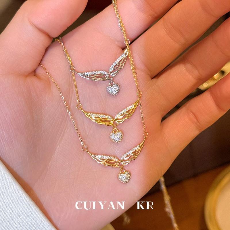 Womens Heart Wings Necklace Clavicle Chain Ins Style Fashion Jewelry
