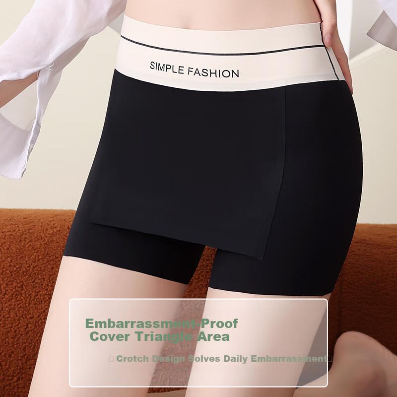 LANGSHA Safety Shorts for Women, Anti-Exposure Thin Seamless Ice Silk Two-In Coverage Triangle Area Boyshorts Non-Rolling Edge Base Underwear