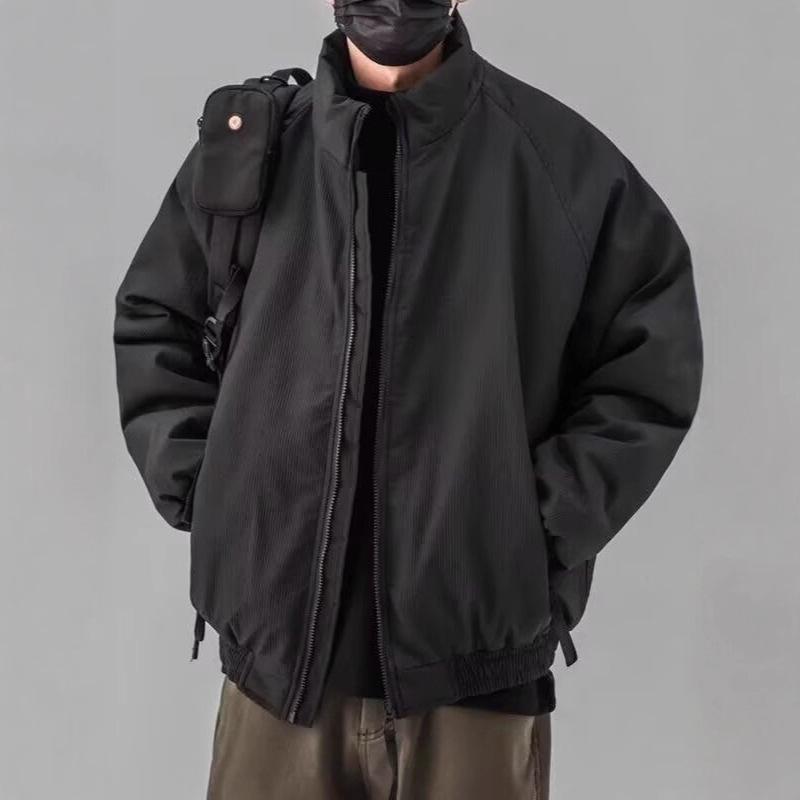 Japanese Retro Vertical Stripe Unisex Puffer Jacket - Warm Cotton Outerwear L
