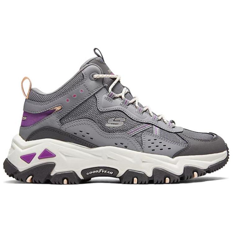 Skechers Outdoor Fashion Versatile Thick Sole Breathable Height Increasing Rebound Mid-Top Casual Shoes Women casual shoes Gray Purple 180133-PRMT