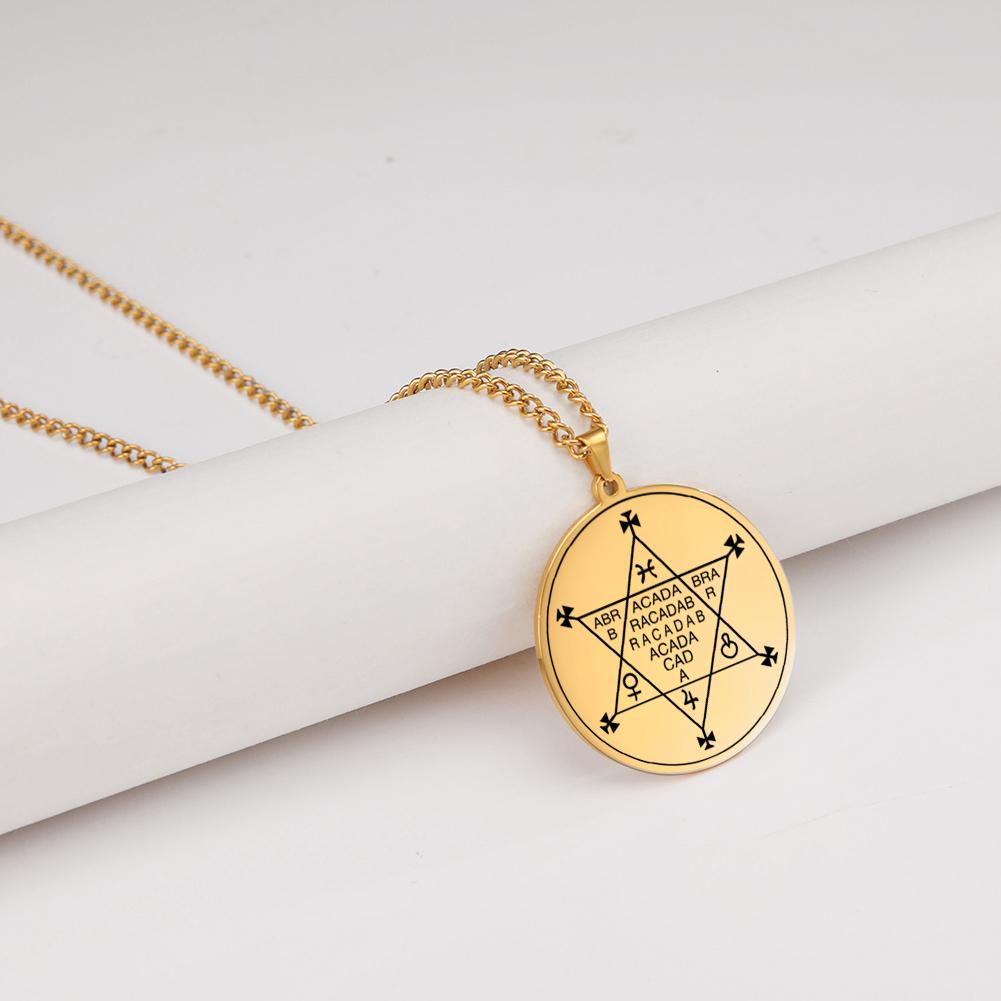 Dawapara Abracadabra Anhänger Abraxas Kabbalistische Magie Okkult Esoterisch Amulett Halskette Übernatürlich Edelstahl Schmuck