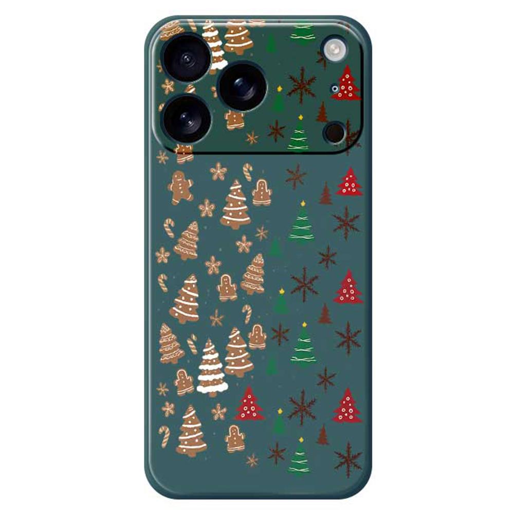

For iPhone 17 Pro Case Christmas Tree Gingerbread Pattern Printing Straight Edge TPU Phone Back Cover Green
