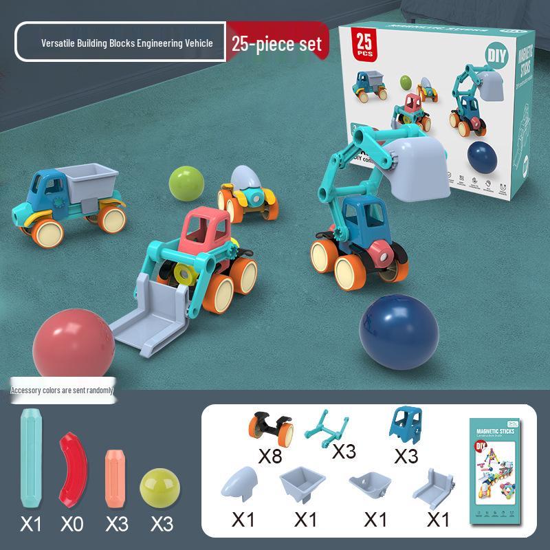 Magnetic Rod Engineering Vehicle: Early Education Magnetic Building Blocks for Toddlers and Children