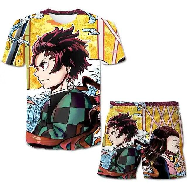 Baby Demon Slayer T shirt Clothes Summer Boys Clothing Sets Fashion T shirt+Short Pants 2pcs Suit Children Clothes Streetwear