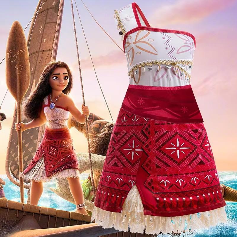 Moana Cosplay Dress For Girls With Fluorescent Fabric Kids Princess Costume For Birthday Gift