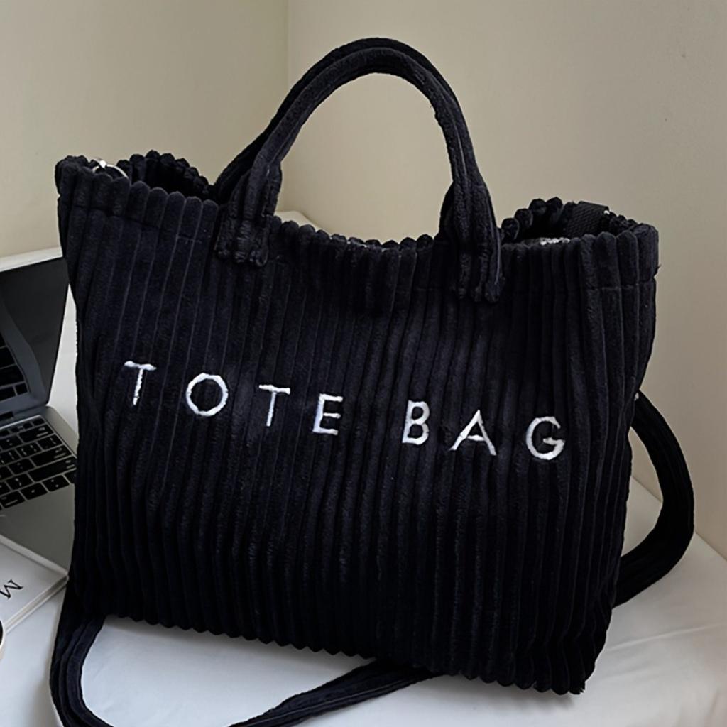 Schultertasche mit großem Fassungsvermögen, Damen-Schultertasche, Beliebte und vielseitige gestreifte Samt-Damentasche, Tragetasche mit Buchstaben