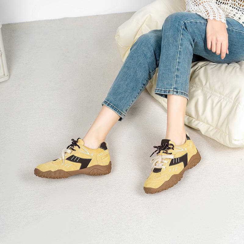 Cowhide Version, Spot Thick-soled Inner Height-increasing Forrest Gump German Training Shoes for Women's New Sports and Leisure Leather Color