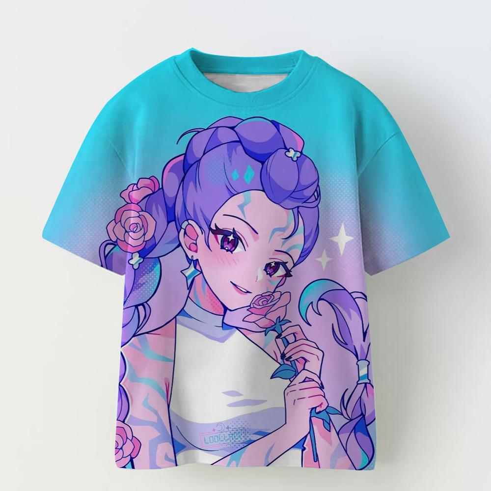 

3D KPop Devil Hunter Huntrix T-shirt Girl and Boy 2025 Summer New Movie Pattern Short Sleeve T-shirt Super Large Y2K Street Top 140