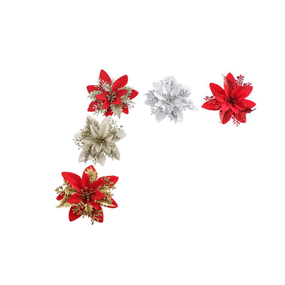 5pcs Shining Christmas Simulation Flower Fake Christmas Tree Decorations Gold Powder Flower  Friends