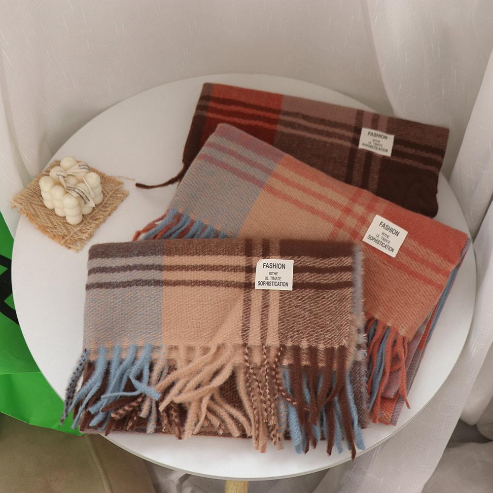 Thicken Plaid Wool Scarf Windproof Men Scarf Soft Winter Cashmere Scarf  Female