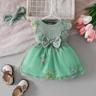 Butterfly Embroidery Mesh Knit Sleeveless Baby & Toddler Jumpsuit Princess Dress