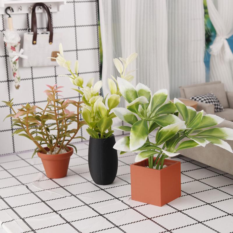 Mini Artificial Potted Plant 1:12 Scale Lifelike Fake Greenery Decor for Dollhouse Birthday Gift
