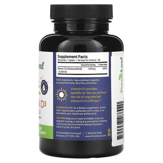 Vitamin D3, 125 Mcg (5,000 Iu), 180 Vegetable Capsules