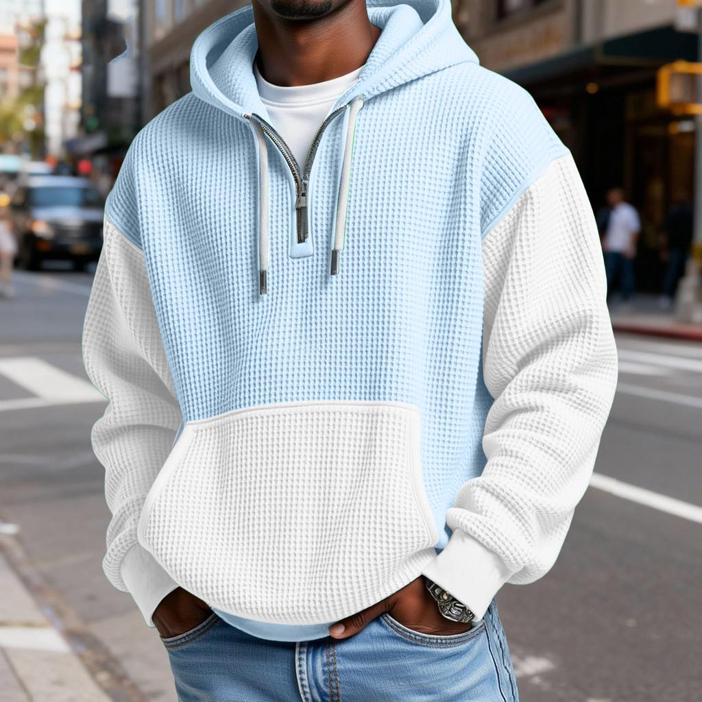 Heren Mode Trendy Halve Rits Capuchon Hoodie Pullover Verdikt Fleece Textuur