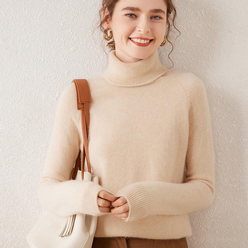 Charming 100% Cashmere Women's High Neck Thick Pullover Sweater for Autumn/Winter