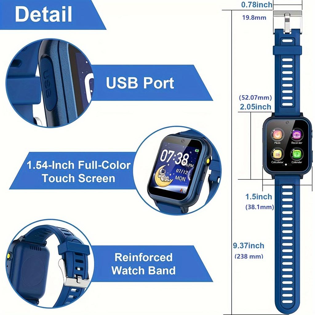 Children's Wristwatch 24 Games Kids Smart Watch Music Play Pedometer Tracker Time Display Video Audio Record Torch Smartwatch