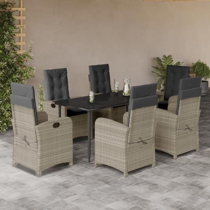 VidaXL Ensemble à Manger de Jardin avec Coussins 7 pcs, Table et Chaises avec Dossier Réglable, Meubles d'Extérieur Patio 3212416
