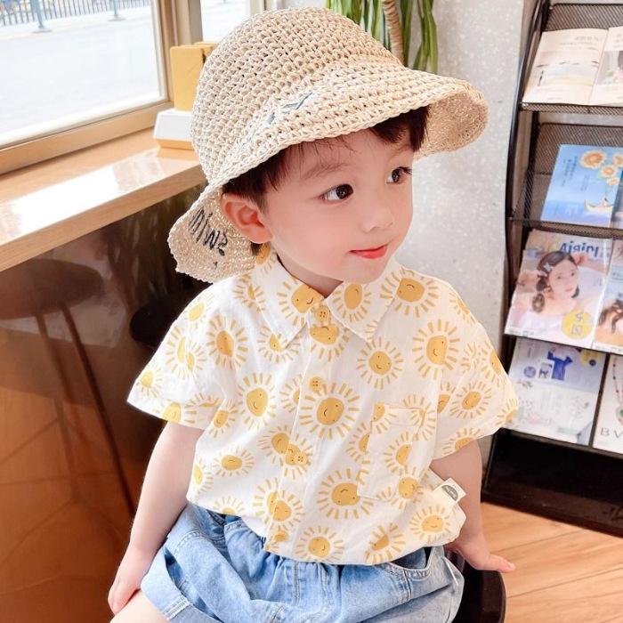 Boys Summer Lightweight Plaid Short Sleeve Shirt Cool Casual Top 90