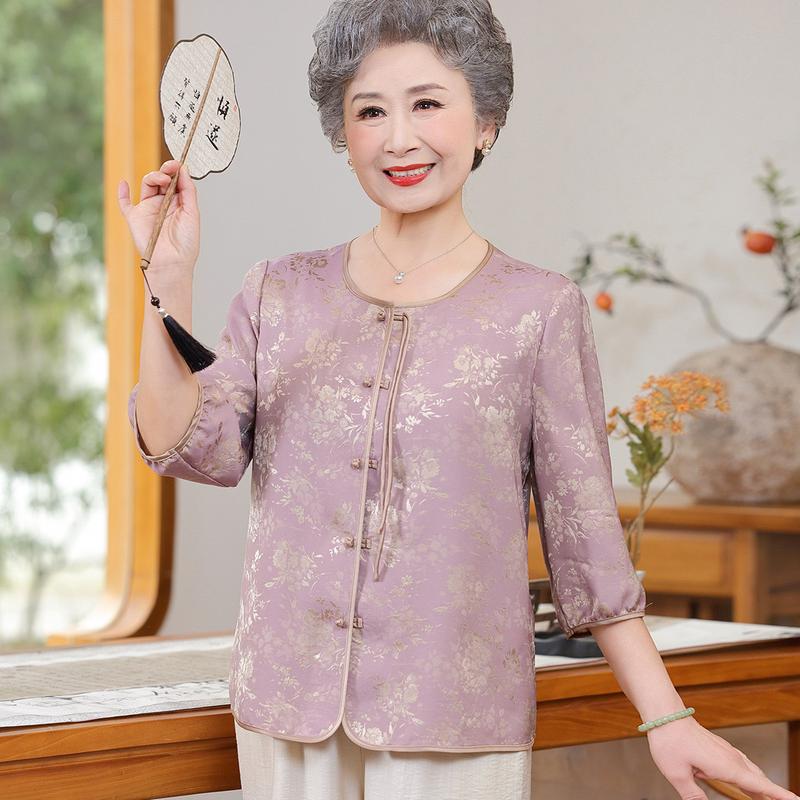 Yu Zhaolin Women s New Chinese Style Jacquard 3/4 Sleeve Shirt 4XL