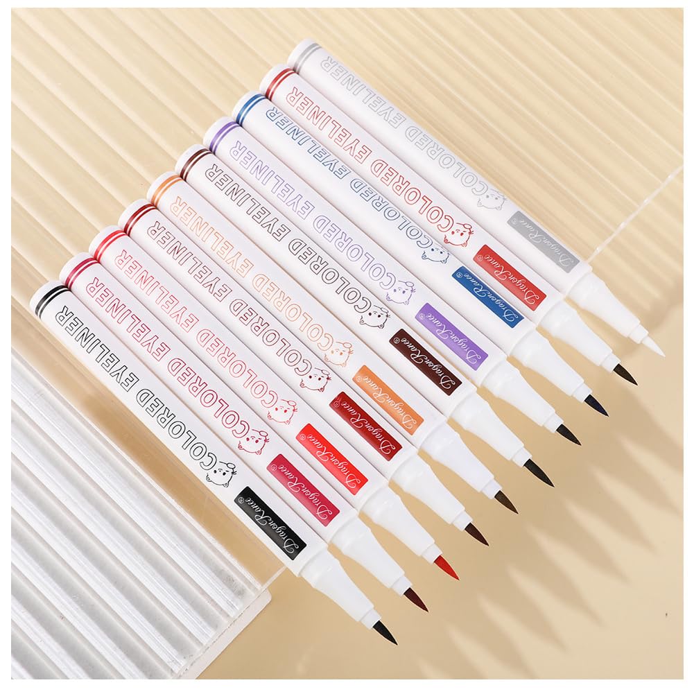 Waterproof Liquid Eyeliner Pen for Beginners and 10 Colors Available In and Bags Wine Cute, Long-lasting Women. Black, White, Ultra-fine Under-eye