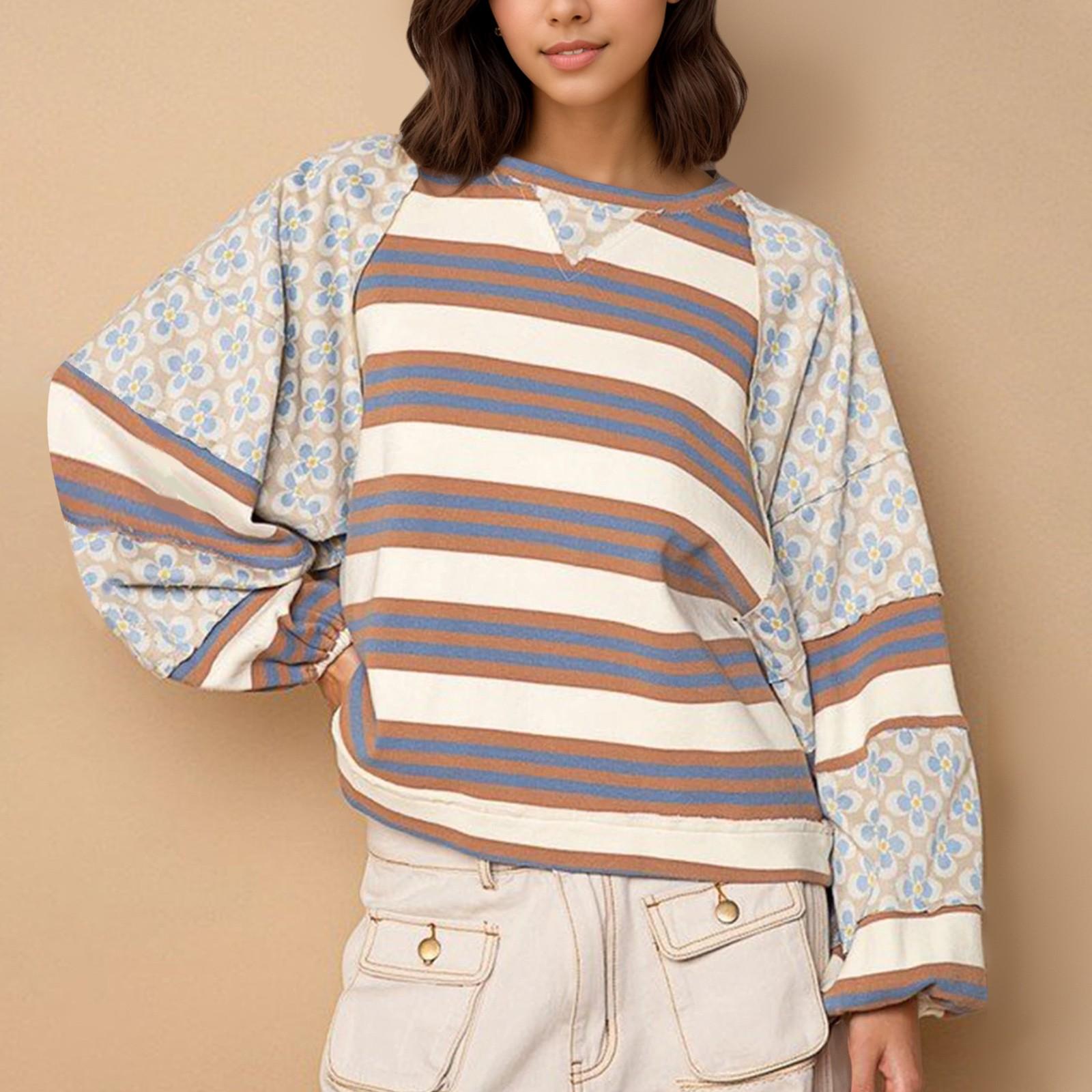 

Женские свободные толстовки с цветным блоком, с длинным рукавом, свободный O-образный вырез, осенние наряды, модный пуловер с разрезом L