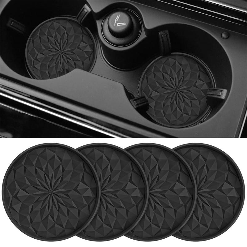 

4 Pack Car Cup Holder Coaster Embedded Drink Mat Non-Slip Shockproof Vehicle Coasters For Women And Man Interior Decoration чёрный