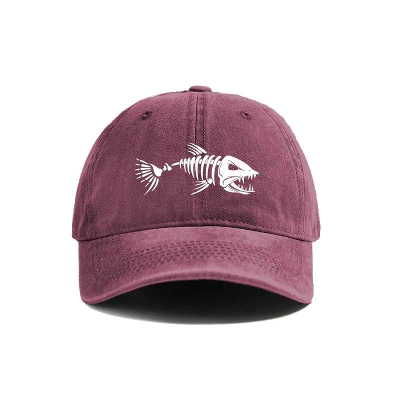 Fishbone Baseball Cap Summer Distressed Dad Hats Men Outdoor Fishing Skeleton Fish Bone Caps