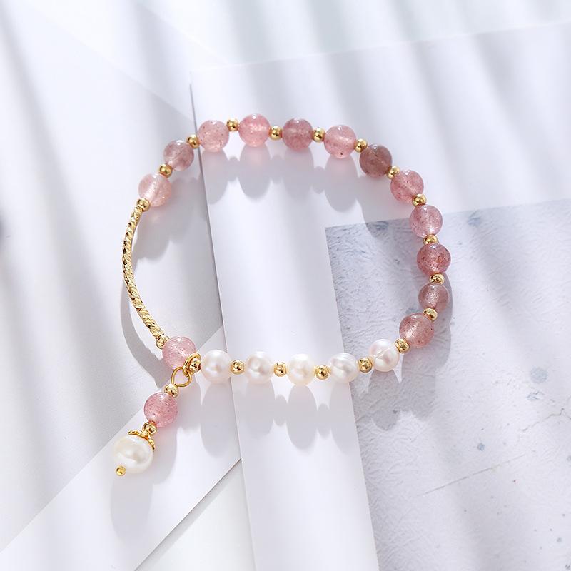 

Strawberry crystal natural freshwater pearl bracelet Bangles Women Fashion Jewelry accessories Gift