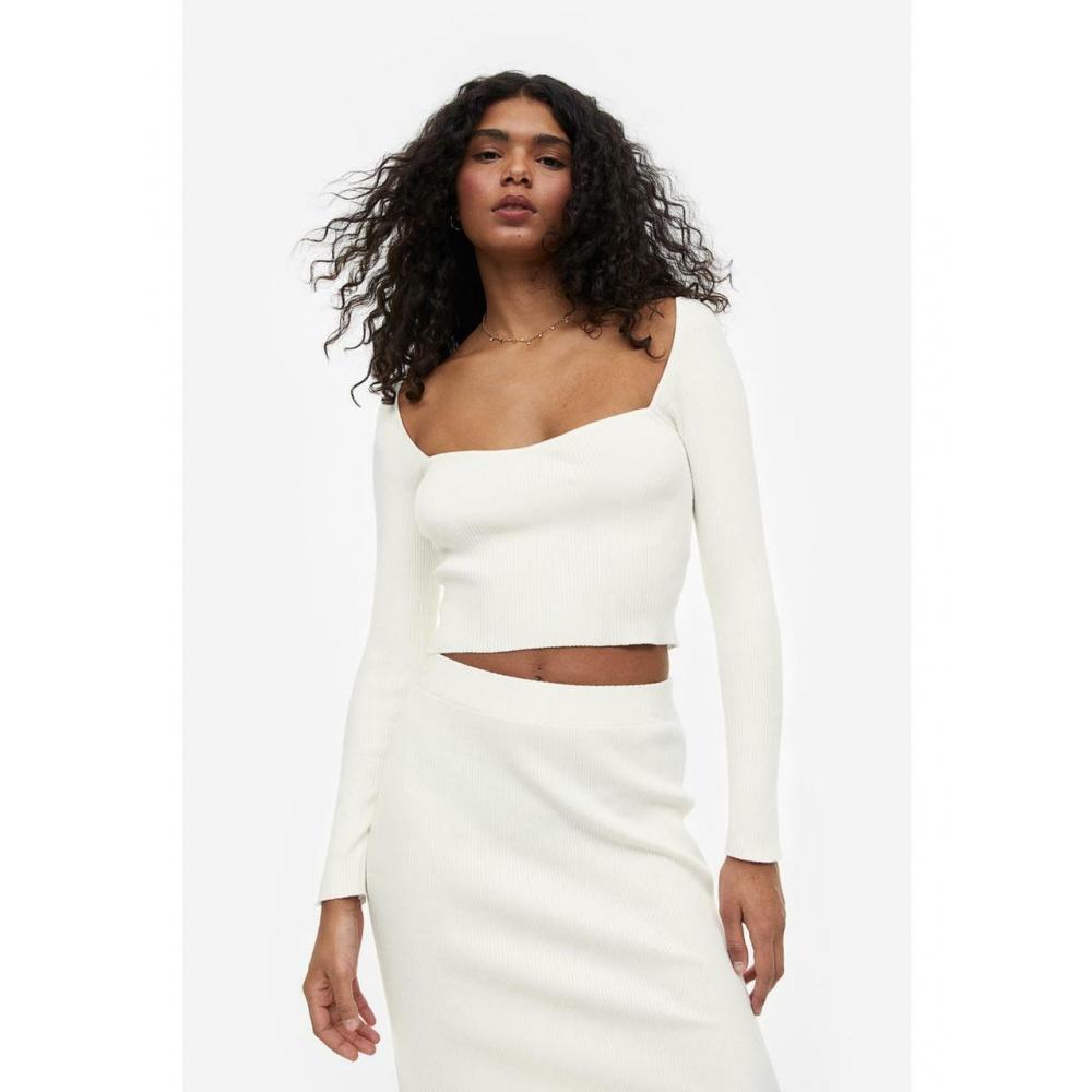 

H&M Bustier Look Rib Knit Top Cream 1183678002