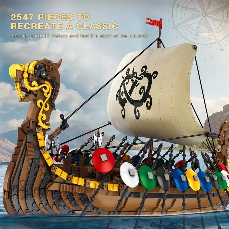 2547PCS Viking Warship Building Blocks Pirate Keelboat Model Bricks Desktop Collection Decoration Diy Toy For Kids Holiday Gifts