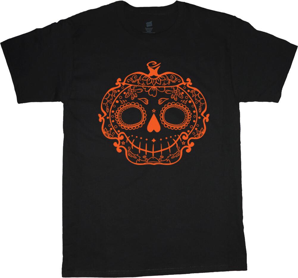 Halloween T-shirt Mens Graphic Tee Pumpkin Sugar Skull Dia De Los Muertos S