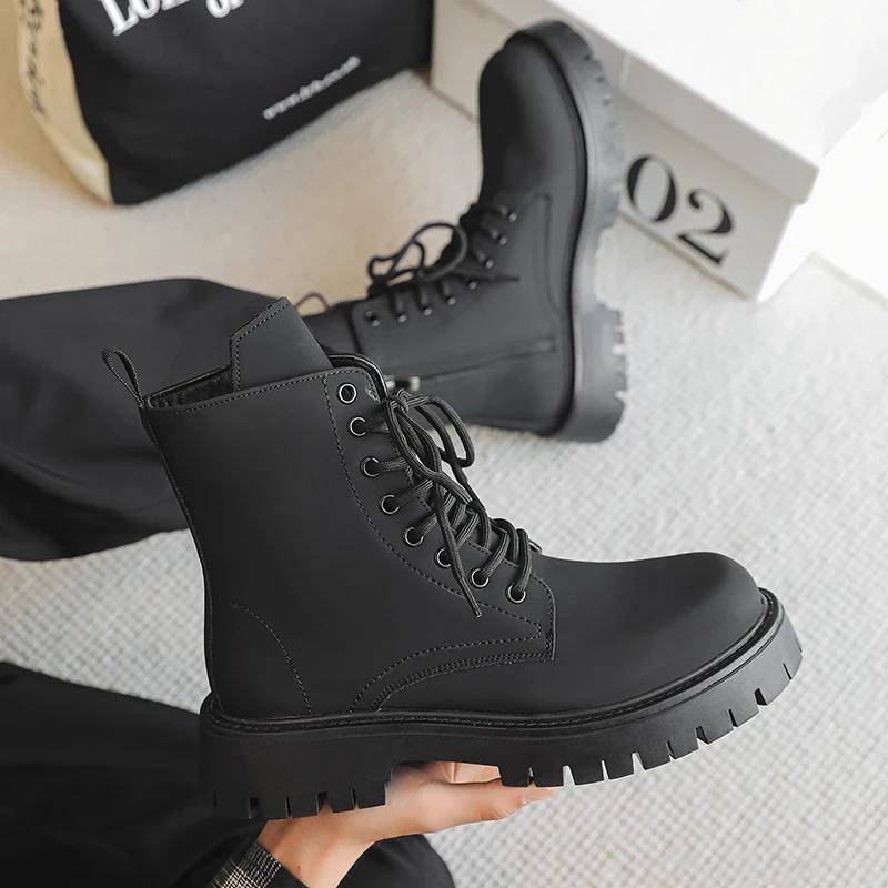 Fashion Autumn Men Japan Karajuku Korean Style Fashion High Top Streetwear Thick Platform Boots Casual Leather Shoes Male Lace Up Shoes