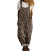 Leopard Print Denim Overalls With Adjustable Straps Pockets Relaxed Fit Cuffed Leg Womens Casual Jumpsuit