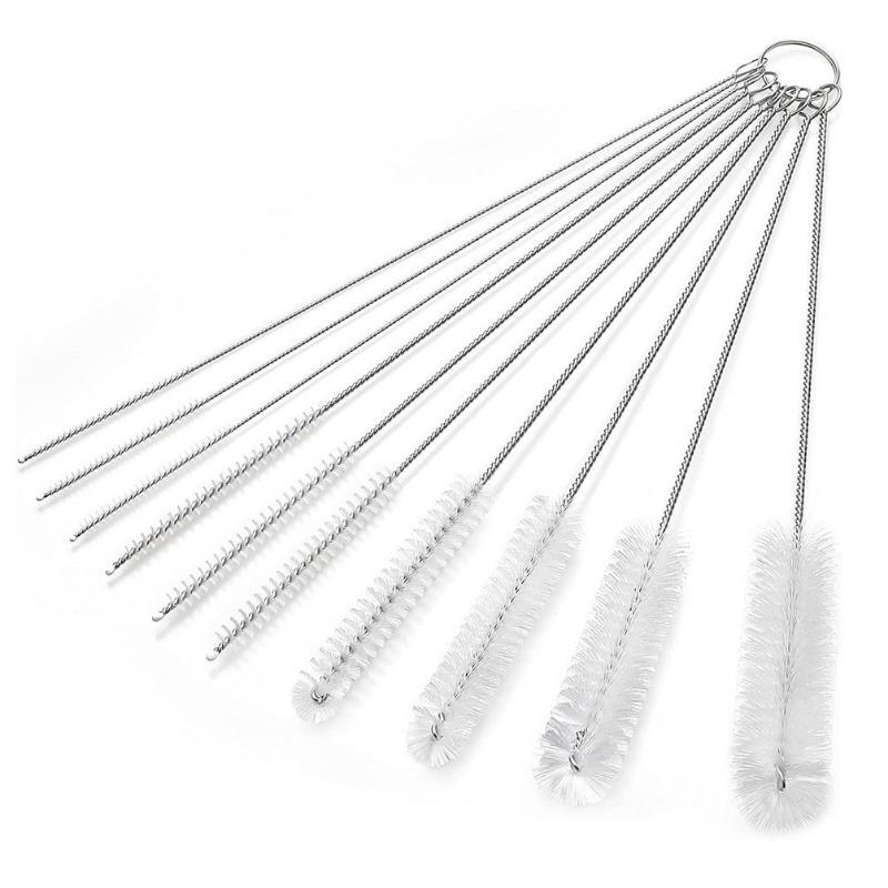 1 Set med 10 Rengöringsborstar 304 Rostfritt Stål Nylonborste Multi-Typ Provrör Pipettborste Pipborste